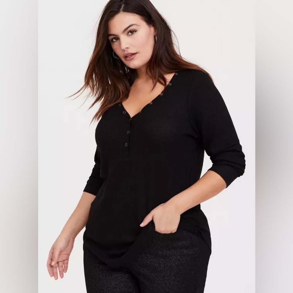 Torrid Waffle Snap Henley Long Sleeve Tee